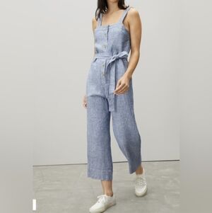 Everlane 100% Linen Blue Striped Jumpsuit Size 4